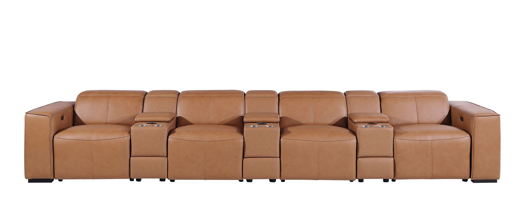 Top Grain Leather Reclining Metal USB Sofa (720422) - Chestnut