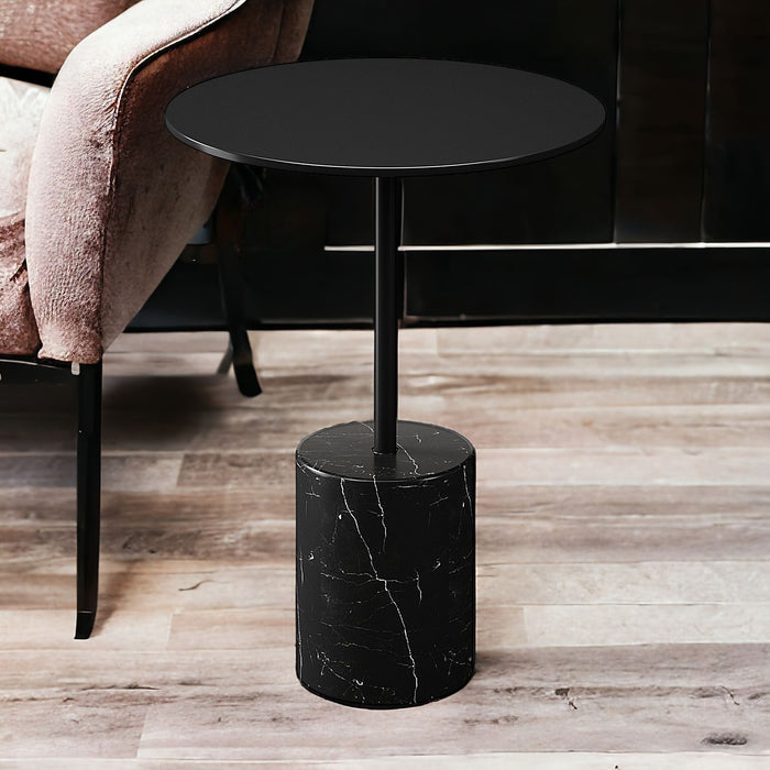 Steel And Marble Round End Table - Black