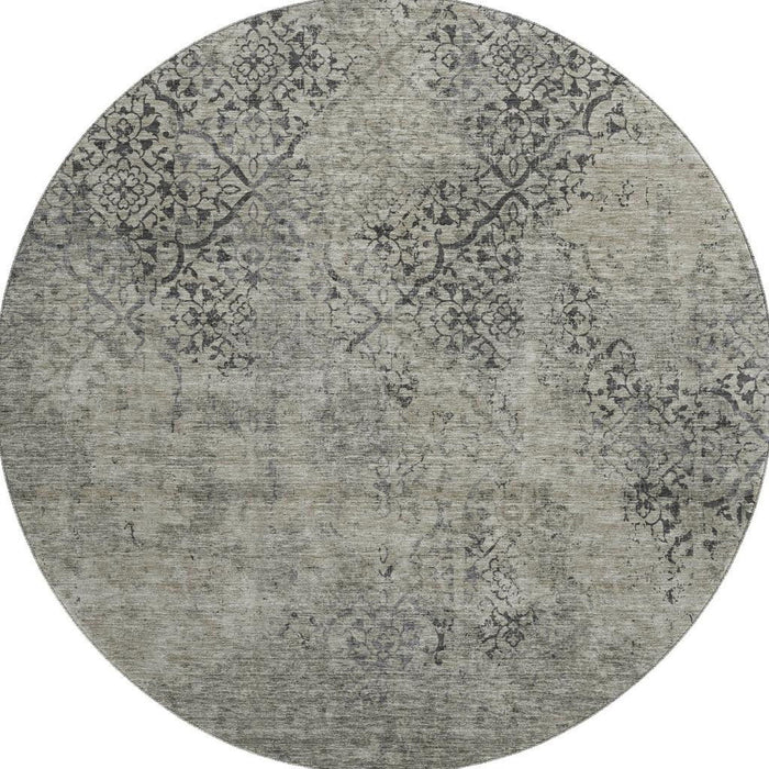 8' Khaki Abstract Washable Round Rug With UV Protection - Taupe