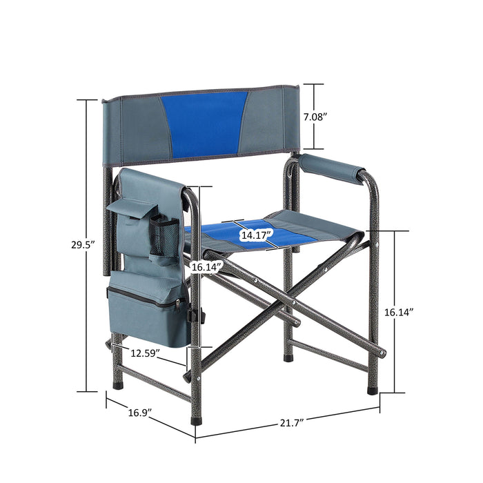 Giga padded folding outdoor arm chair with storage pockets, lightweight oversized director's chair for camping, picnics, and outdoor activities.