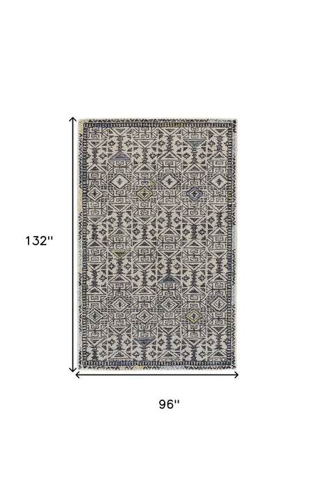 8' x 11' Wool Geometric Tufted Handmade Area Rug - Gray Ivory And Black