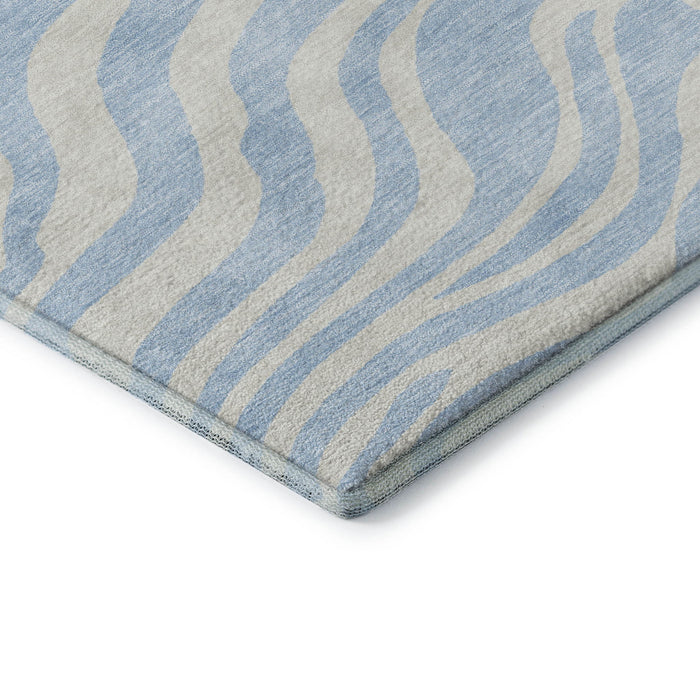 10' X 14' Animal Print Washable Area Rug With UV Protection (681809) - Sky Blue / Ivory
