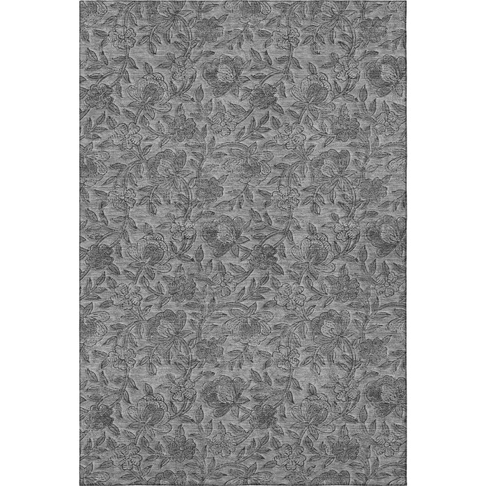 10' X 14' Floral Washable Area Rug With UV Protection - Gray And Charcoal