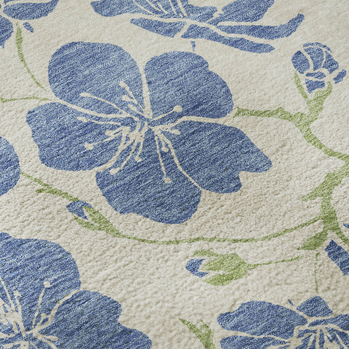 10' X 14' Floral Washable Area Rug With UV Protection (681167) - Linen / Blue / Green
