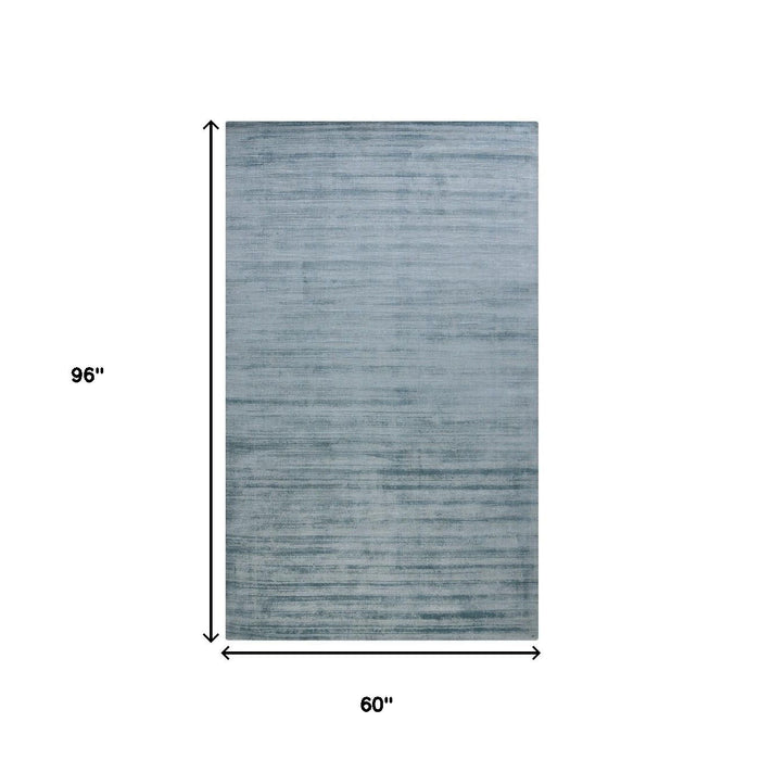 5' X 8' Striped Hand Woven Area Rug - Light Blue And Dark