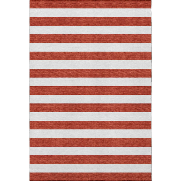 8' X 10' Striped Washable Area Rug With UV Protection (647648) - Red / Ivory