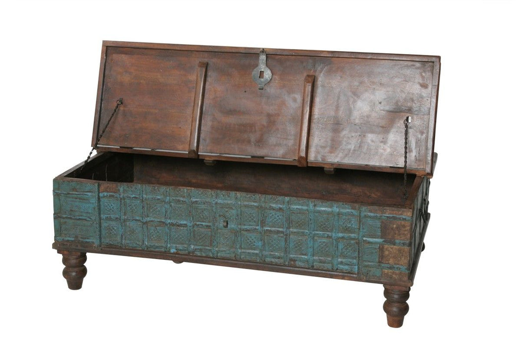 Traditional Storage Trunk Coffee Table - Brown and Teal