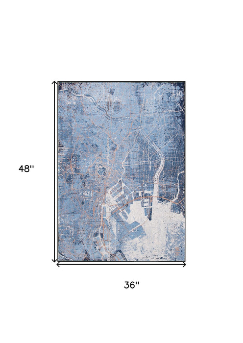 3' x 5' Abstract Non Skid Area Rug - Blue And Black