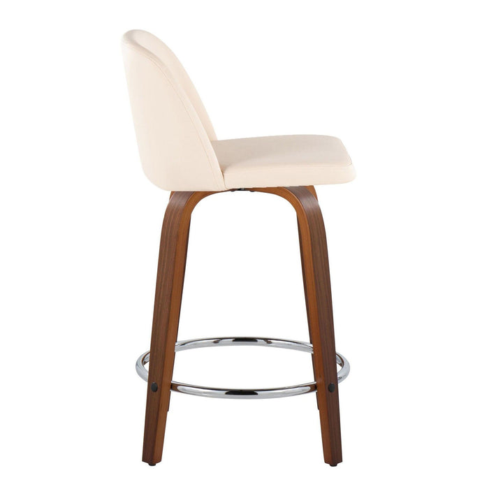 Toriano - 24" Fixed-Height Faux Leather Counter Stool (Set of 2) - Walnut And Cream
