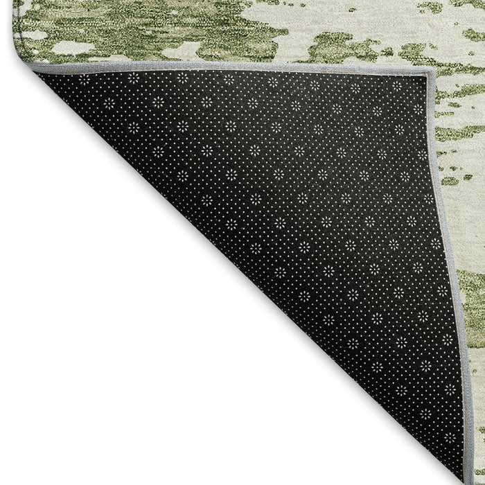 10' X 14' Abstract Washable Area Rug With UV Protection (675204) - Artichoke Green / Ivory