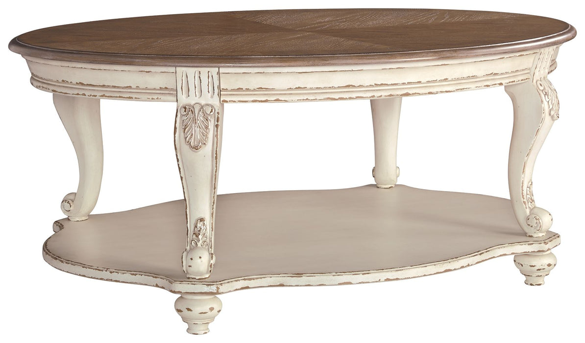 Realyn - Oval Cocktail Table - White / Brown