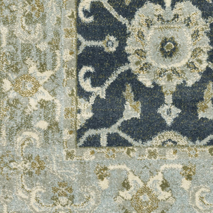 10' x 13' Oriental Power Loom Stain Resistant Area Rug - Teal Blue Ivory Green And Gray