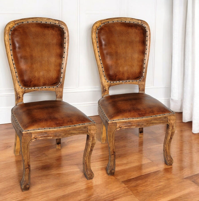Upholstered Leather King Louis Back Dining Side Chairs (Set of 2) - Mahogany / Brown