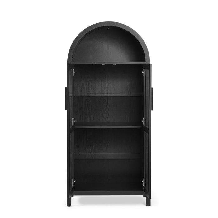 Wood Oval Accent Cabinet With Two Doors - Black
