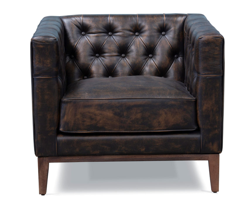 Antiqued Top Grain Leather Tufted Club Chair - Brown And Black
