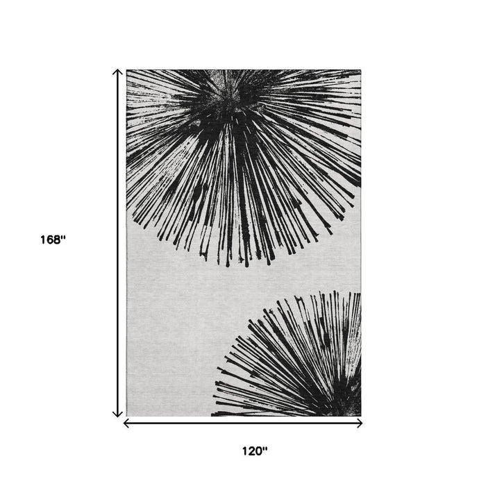 10' X 14' Abstract Washable Area Rug With UV Protection (653530) - Black / Ivory