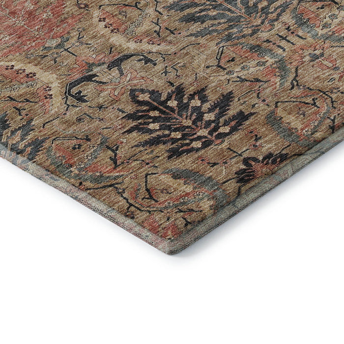 10' X 14' Damask Washable Area Rug With UV Protection (683878) - Khaki / Gray / Salmon