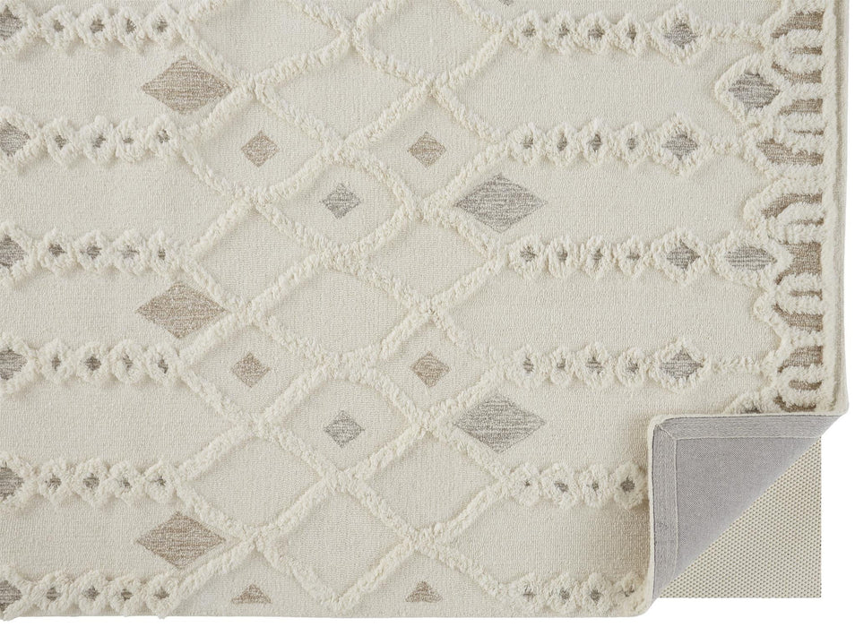 9' x 12' Wool Geometric Tufted Handmade Stain Resistant Area Rug - Ivory Tan And Silver