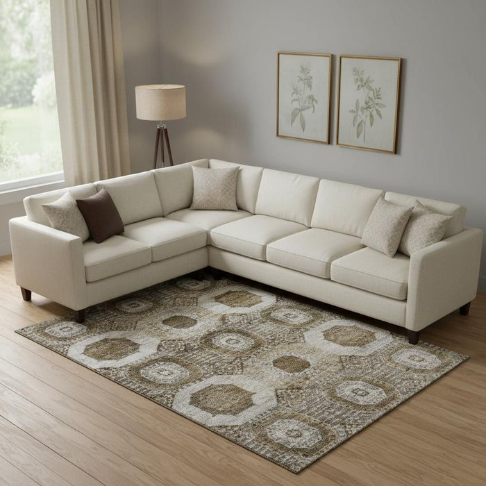 10' X 14' Abstract Geometric Washable Area Rug With UV Protection (708301) - Brown / Beige / Taupe