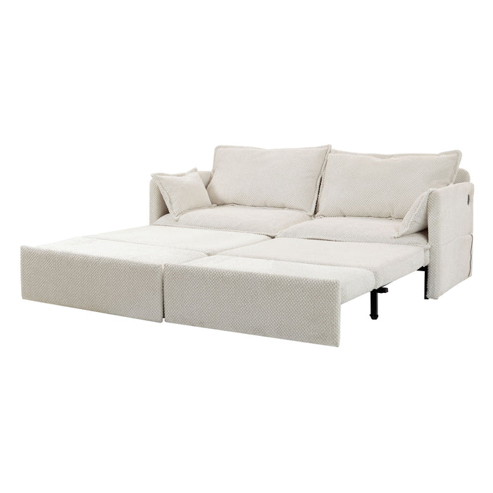 Giga pull out sofa bed with side storage and USB-C charging ports, convertible sleeper sofa couch in modern living room setting.
