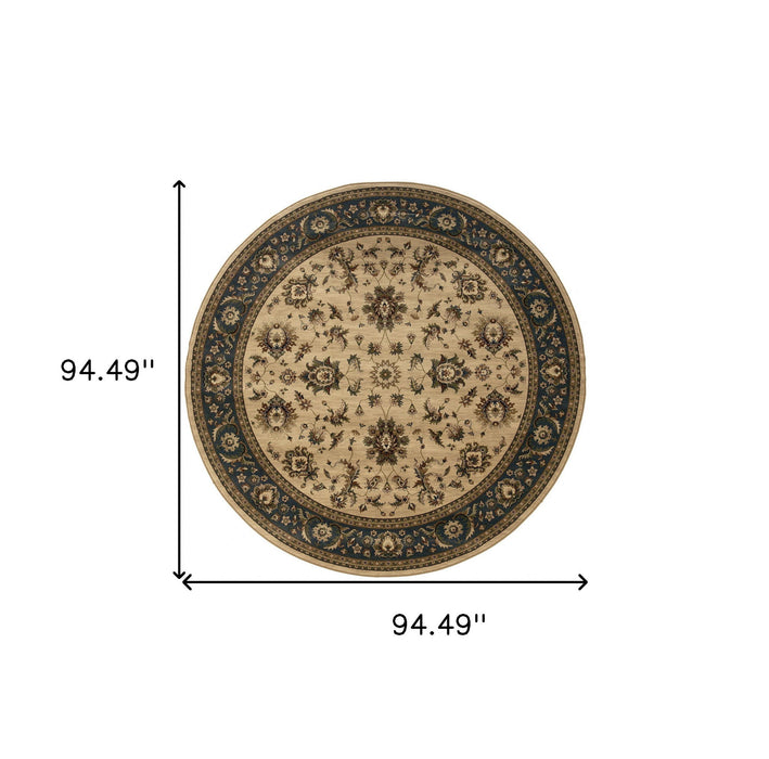 8' Oriental Round Rug - Ivory And Blue