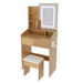 Giga vanity set with LED mirror, power outlet, hairdryer holder, padded stool, compact wood dressing desk for small bedrooms