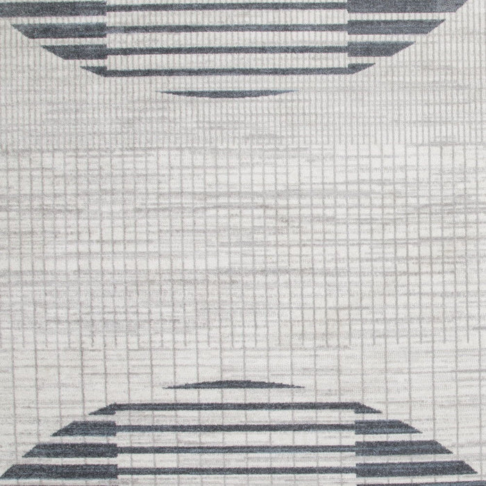 5' Geometric Washable Round Rug (546924) - Ivory / Blue