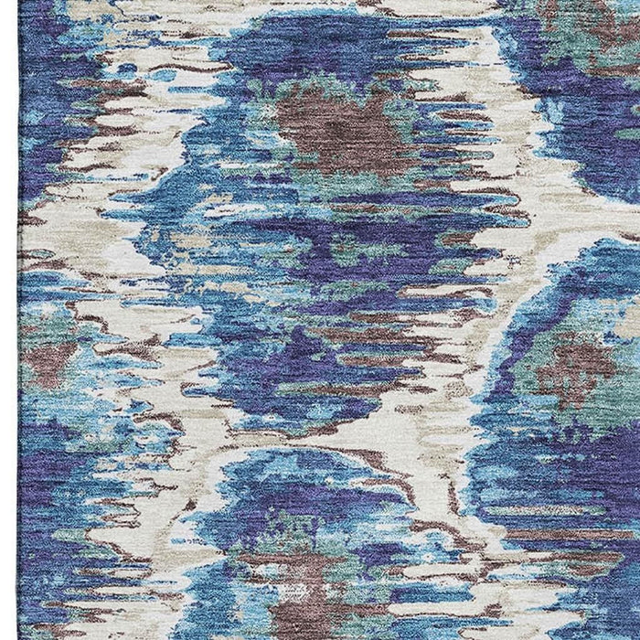 10' X 14' Diamond Washable Area Rug With UV Protection - Blue
