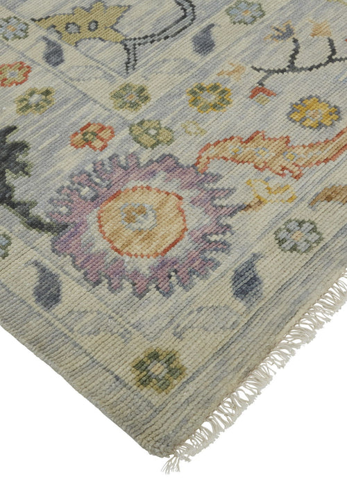 8' Wool Oriental Hand Knotted Runner Rug With Fringe - Gray And Yellow
