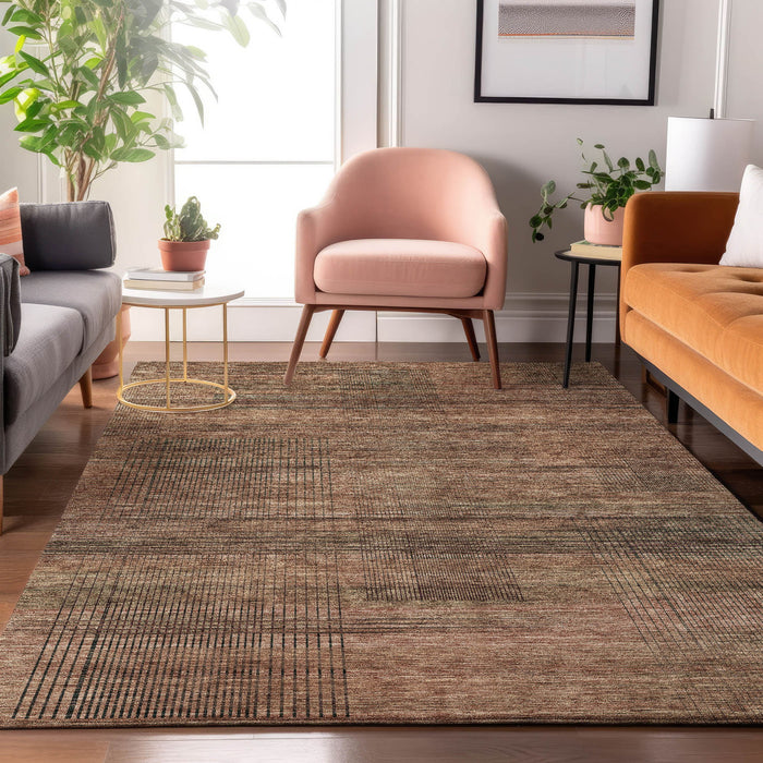 10' X 14' Striped Washable Area Rug With UV Protection - Rust And Gray