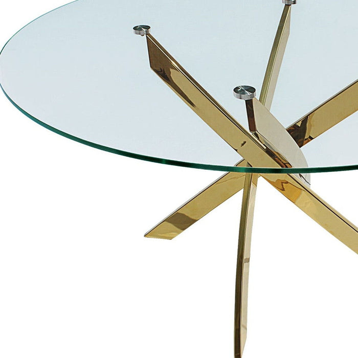 54" Glass And Metal Cross Leg Base Round Top Dining Table - Clear