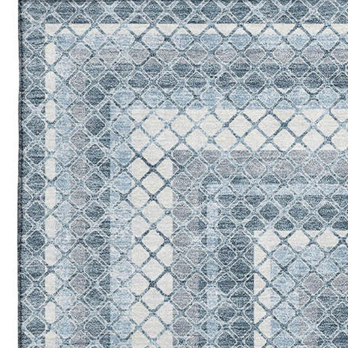 10' X 14' Geometric Washable Area Rug With UV Protection (710879) - Denim Blue / Ivory