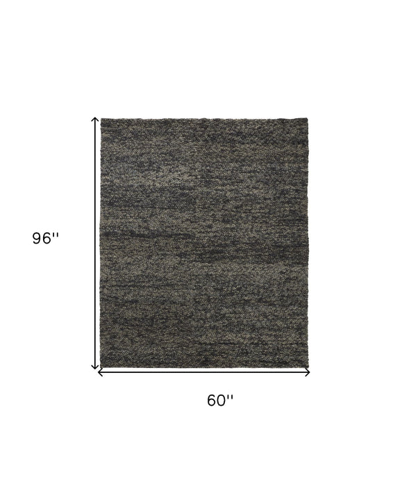 5' x 8' Wool Hand Woven Area Rug - Gray And Black