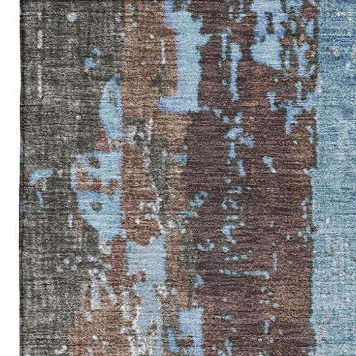 10' X 14' Abstract Washable Area Rug With UV Protection (706247) - Taupe / Blue / Ivory