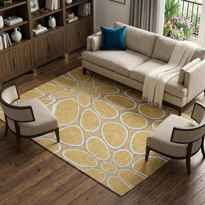 10' X 14' Geometric Washable Area Rug With UV Protection (681683) - Gold / Ivory / Gray