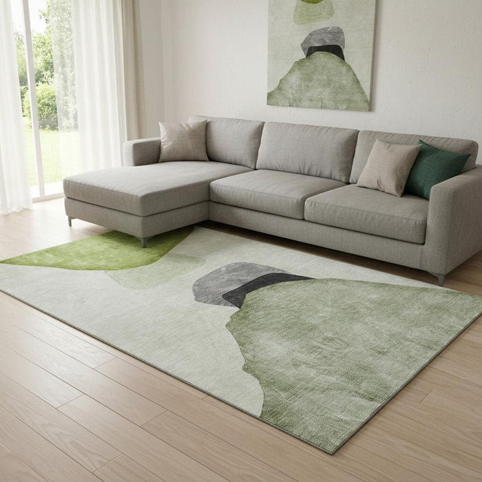 10' X 14' Abstract Washable Area Rug With UV Protection (648484) - Green / Gray