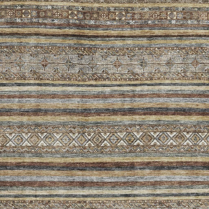 10' X 14' Striped Washable Area Rug With UV Protection (695792) - Brown / Gray / Silver