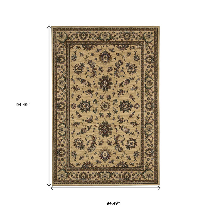 8' Oriental Square Rug - Ivory And Green