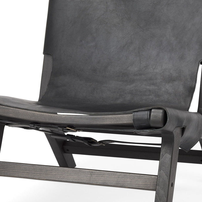Genuine Leather And Solid Wood Slipper Chair - Black