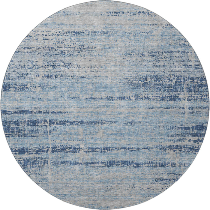 8' Abstract Washable Round Rug With UV Protection - Sky Blue And Gray