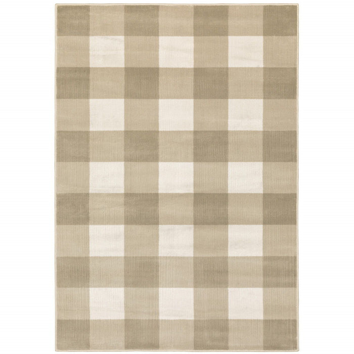 9.8' x 12.8' Geometric Power Loom Stain Resistant Area Rug - Beige And Ivory