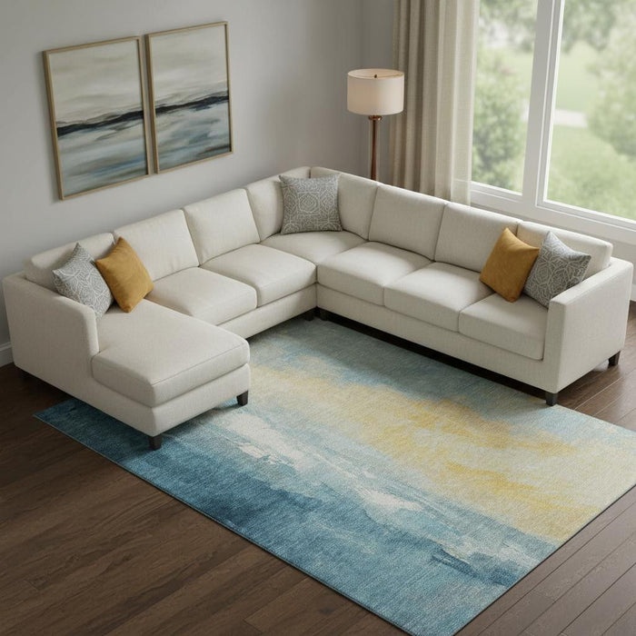 10' X 14' Abstract Washable Area Rug With UV Protection (705545) - Teal / Gold