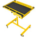 Giga adjustable tear-down work table with drawer, heavy-duty steel, rubber corners, four swivel casters, and 220-lb capacity.