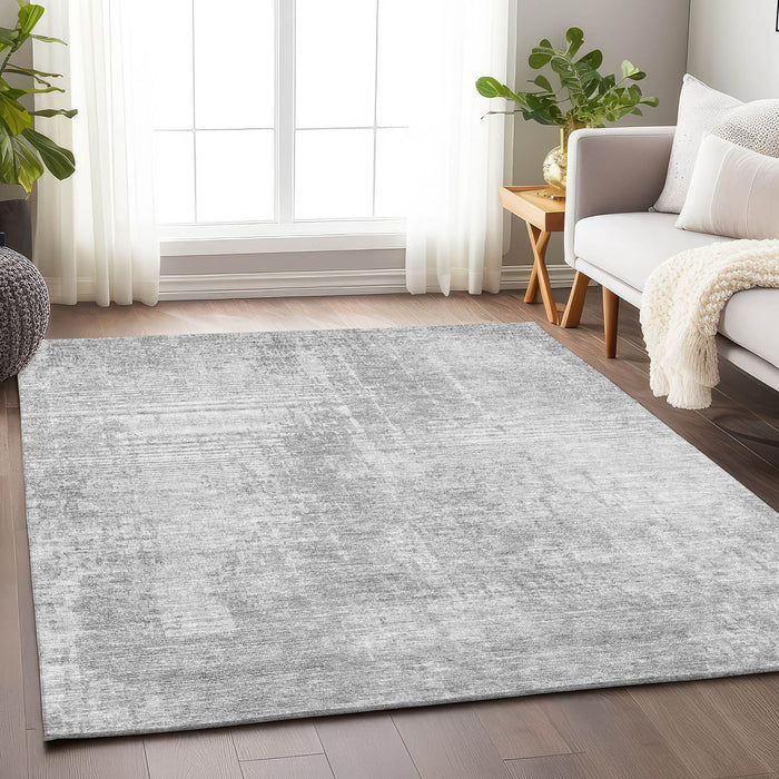 10' X 14' Abstract Washable Area Rug With UV Protection - Silver And Gray