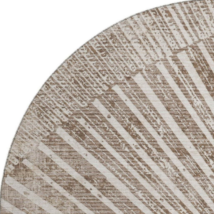 8' Geometric Washable Round Rug With UV Protection (648349) - Taupe / Ivory
