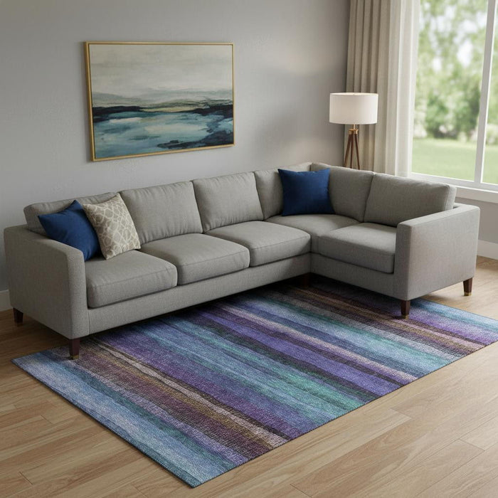 10' X 14' Striped Washable Area Rug With UV Protection (717584) - Blue / Purple