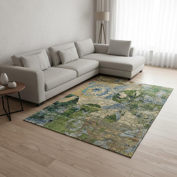 10' X 14' Abstract Washable Area Rug With UV Protection (648874) - Taupe / Green / Blue