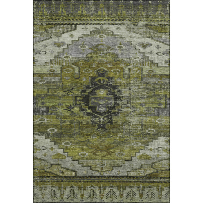 10' X 14' Oriental Washable Area Rug With UV Protection (701039) - Olive Green / Gray / Ivory