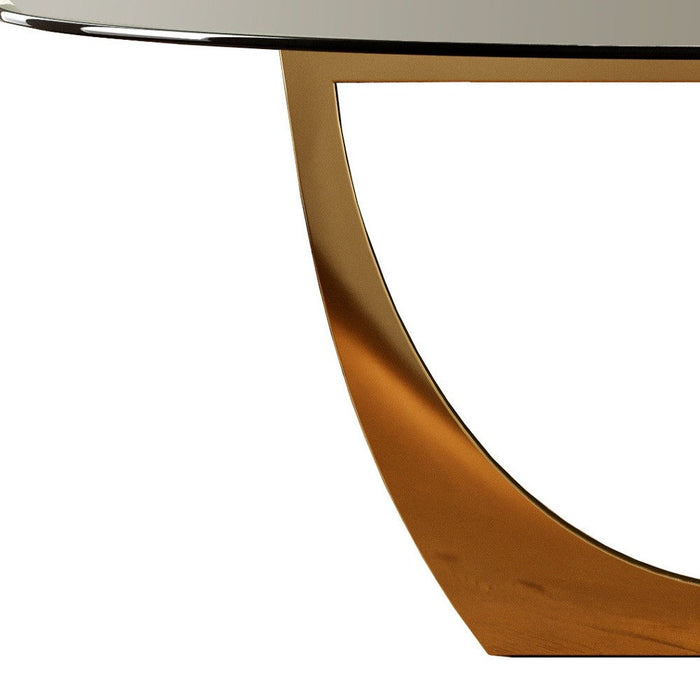 Glass Stainless Steel Pedestal Base Oval Dining Table - Clear / Gold