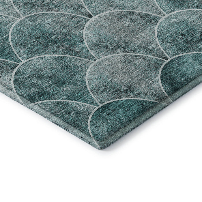 10' X 14' Abstract Geometric Washable Area Rug With UV Protection (650704) - Teal / Ivory